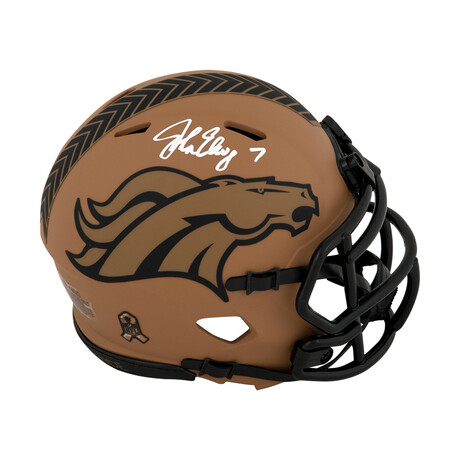 John Elway // Signed Denver Broncos Salute to Service 2023 Riddell Speed Mini Helmet