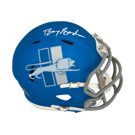 Barry Sanders // Signed Detroit Lions 2023 On Field Alternate Blue Riddell Speed Mini Helmet