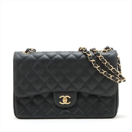 Chanel Big Matelasse Caviarskin Double flap Double chain bag Black Gold Metal fittings 21197505