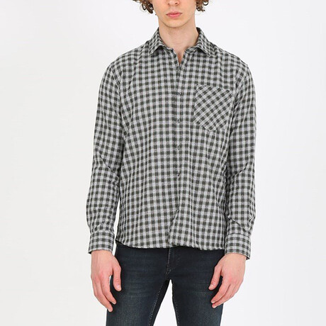 Gingham Button Up Shirt // White + Khaki (XS)