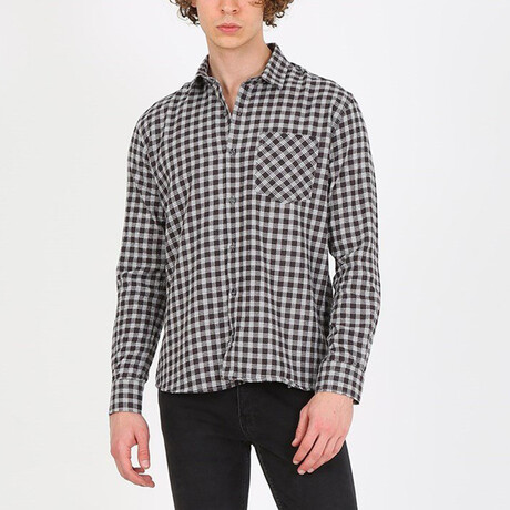 Gingham Button Up Shirt // White + Gray (XS)