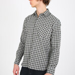 Gingham Button Up Shirt // White + Khaki (L)