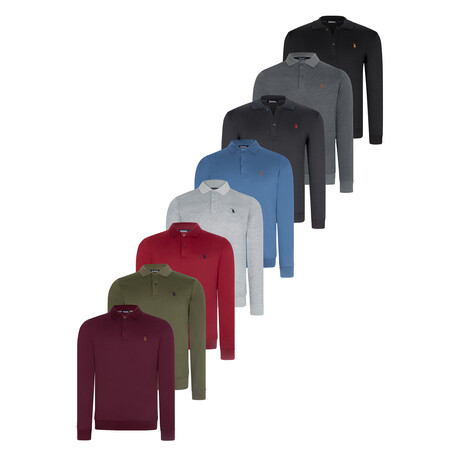 Lightweight Fleece Polos // Set Of 8 // Black + Anthracite + Dark Blue + Indigo + Gray + Red + Green + Burgundy (S)