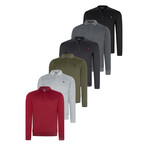 Lightweight Fleece Polos // Set Of 6 // Black + Anthracite + Dark Blue + Khaki + Gray + Red (S)