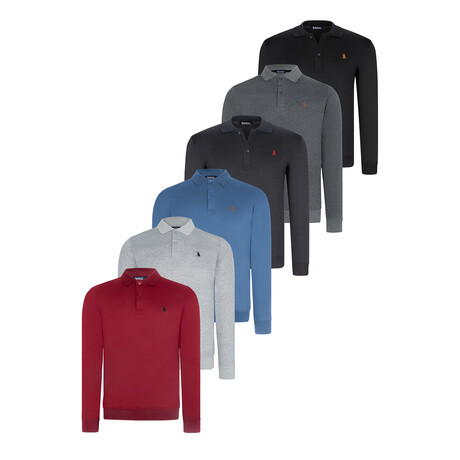 Lightweight Fleece Polos // Set Of 6 // Black + Anthracite + Dark Blue + Indigo + Gray + Red (S)