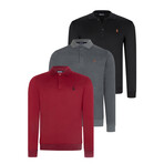 Lightweight Fleece Polos // Set Of 3 // Black + Anthracite + Red (S)