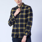 Hooded Plaid Jacket // Navy Blue + Blue + Yellow (2XL)