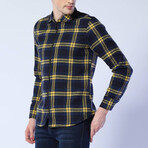 Hooded Plaid Jacket // Navy Blue + Blue + Yellow (2XL)