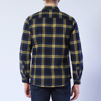 Hooded Plaid Jacket // Navy Blue + Blue + Yellow (2XL)