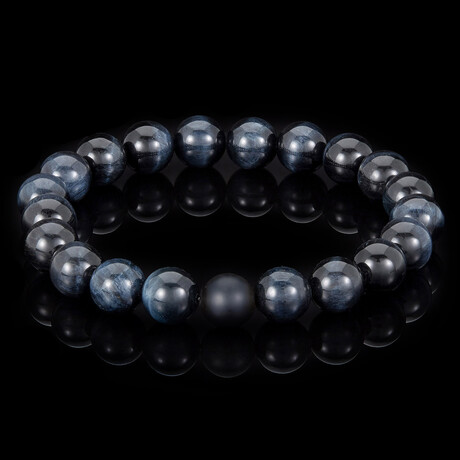 Midnight Tiger Eye + Matte Onyx Stone Stretch Bracelet // 8.25"