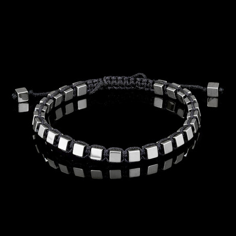 Silver Plated Hematite 4mm Cube Stone Adjustable Bracelet // 8"