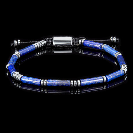 Lapis Lazuli + Hematite Stone Adjustable Bracelet // 9"