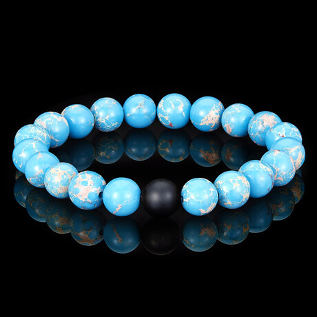 Imperial Jasper + Matte Onyx Stone Stretch Bracelet // 8.25"