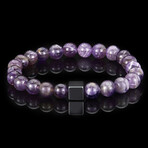 Amethyst + Hematite Cube Stone Stretch Bracelet // 8"
