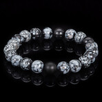 Snowflake Agate + Matte Onyx Stone Stretch Bracelet // 8.25"