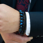 Blue Tiger Eye + Matte Onyx Stone Stretch Bracelet // 8.25"