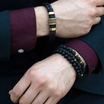 Matte Agate + Gold Plated Hematite + Lava + Wood Bead Stretch Bracelets // Set of 3 // 8"