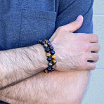 Tiger Eye + Onyx + Magnetic Hematite Stone Stretch Bracelet // 8.5"