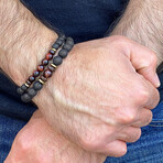 Red Tiger Eye + Gold Plated Hematite + Lava + Wood Bead Stretch Bracelets // Set of 2 // 8"