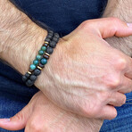 Moss Agate + Gold Plated Hematite + Lava + Wood Bead Stretch Bracelets // Set of 2 // 8"
