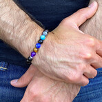 Polished Natural Stones + Polished Onyx Stone Bead Stretch Bracelet // 8"