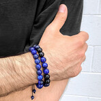 Lapis Lazuli + Matte Onyx Stone Stretch Bracelet // 8.25"