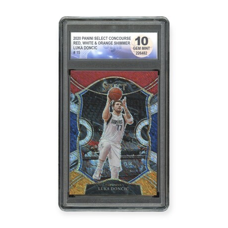 Luka Doncic // 2020 Panini Select Concourse Red, White & Orange Shimmer // DGA 10 Gem Mint
