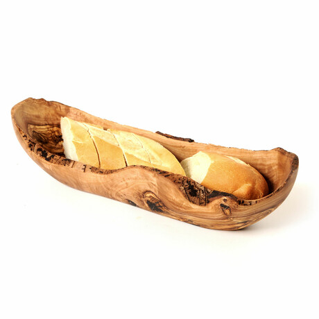 BeldiNest 14" to 15" Olive Wood Bread Basket, Handcrafted Wooden Bread Basket, Baguette Basket