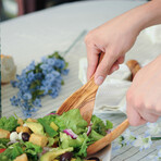 9" Curved Olive Wood Salad Serving Set // Set of 2 