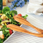 9" Curved Olive Wood Salad Serving Set // Set of 2 