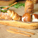 BeldiNest 14" to 15" Olive Wood Bread Basket, Handcrafted Wooden Bread Basket, Baguette Basket
