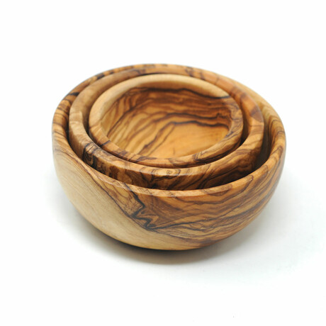 Nested Olive Wood Bowls // Set Of 3