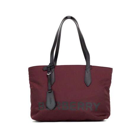 Burberry Small Logo Branded Nylon Tote Shoulder Handbag // Burgundy