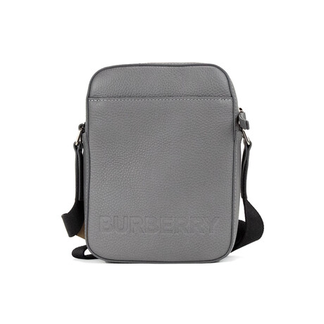 Burberry Thornton Small Embossed Logo Grainy Leather Crossbody Handbag // Charcoal Grey