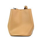 Burberry Lorne Small Pebbled Leather Haymarket Check Lined Bucket Crossbody Handbag // Camel