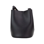 Burberry Lorne Small Pebbled Leather Haymarket Check Lined Bucket Crossbody Handbag // Black