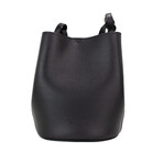 Burberry Lorne Small Pebbled Leather Haymarket Check Lined Bucket Crossbody Handbag // Black