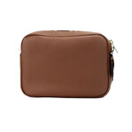 Small Branded Tan Brown Grainy Leather Camera Crossbody Handbag