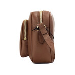 Small Branded Tan Brown Grainy Leather Camera Crossbody Handbag