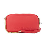 Burberry Small Pebbled Leather Elongated Camera Crossbody Handbag // Red