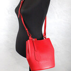 Lorne Small Pebbled Leather Bucket Crossbody Handbag Purse Bag // Red