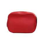 Small Branded Bright Red Grainy Leather Camera Crossbody Handbag