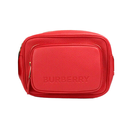 Small Branded Bright Red Grainy Leather Camera Crossbody Handbag