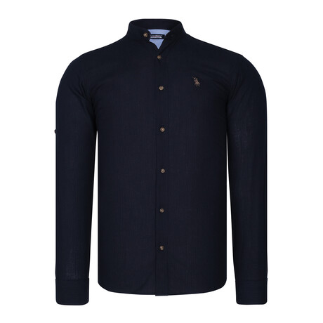 Mock Neck Button-Up // Dark Blue (S)