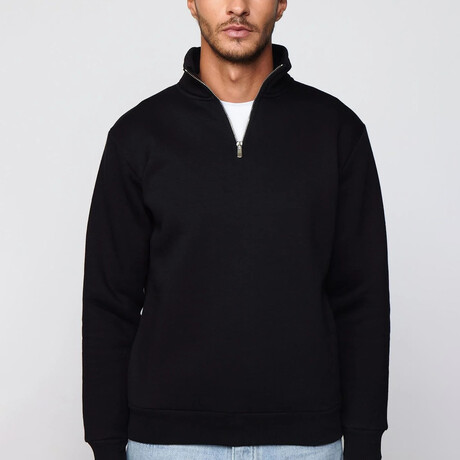 Quarter Zip Up Sweatshirt // Black (XS)