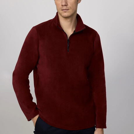 Flannel Quarter Zip Up Sweatshirt // Burgundy (XS)