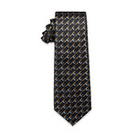 Handmade Silk Tie //  Yellow- Blue Pattern + Black