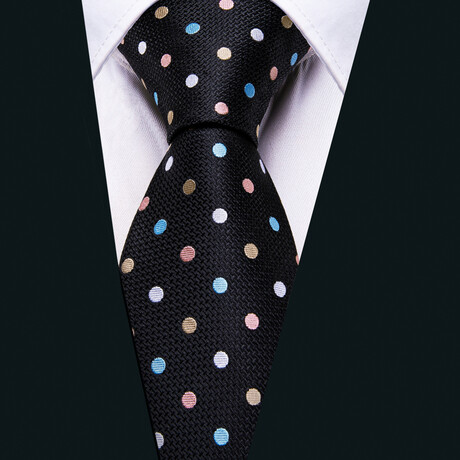 Handmade Silk Tie // Black + Multicolor Dots