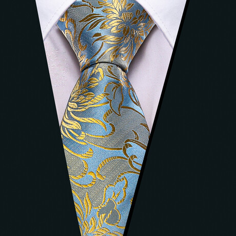 Handmade Silk Tie // Light Blue + Gold