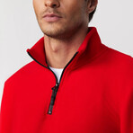 Quarter Black Zip Up Sweatshirt // Red (L)